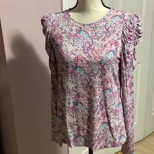 Elegant Paisley Women's Blouse in Pink and Blue